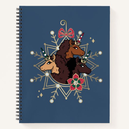 Carnet Afro Unicorn Festive Vacances Magique (Devant)