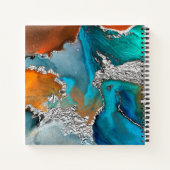 Carnet Agate aquarelle argent turquoise orange carré (Dos)