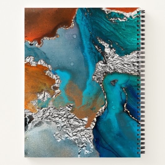 Carnet Agate aquarelle argent turquoise orange script (Dos)