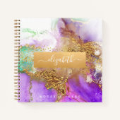 Carnet Agate aquarelle or violet aqua chic glam carré (Devant)