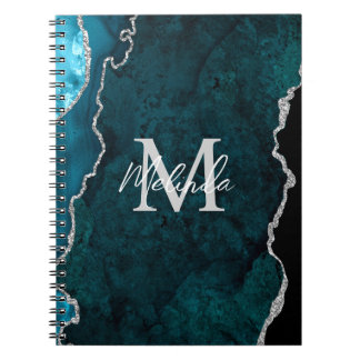 Carnet Agate de marbre bleu turquoise et argenté
