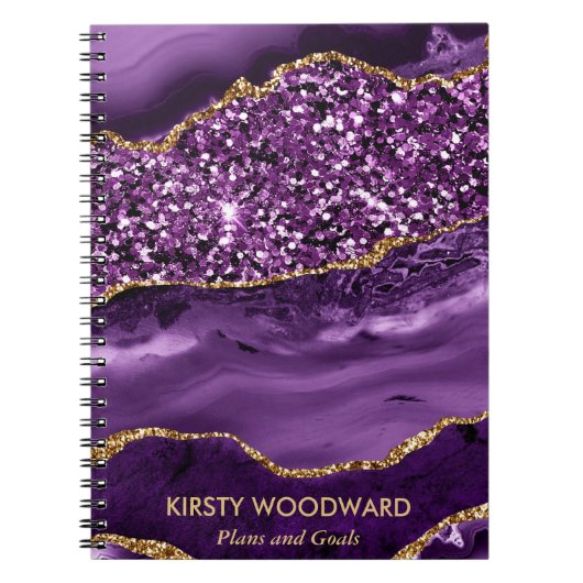 Carnet Agate de mer pailletée élégante violette et dorée (Devant)