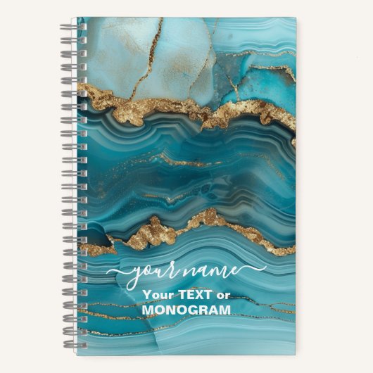 Carnet Agate de Parties scintillant Turquoise et Or (Recto)