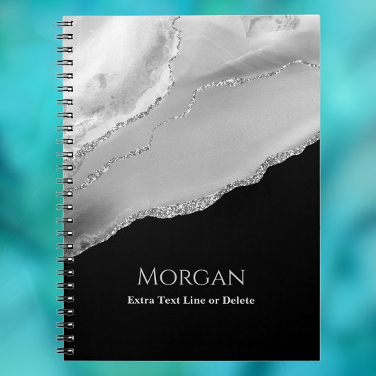 Carnet Agate et Parties scintillant argentée, nom et lign