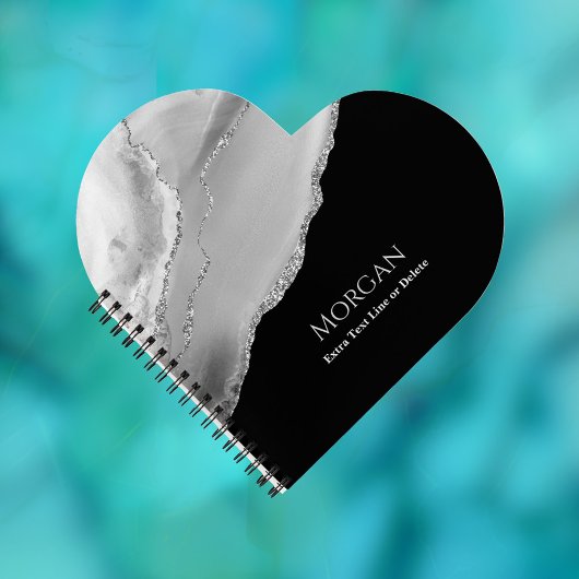 Carnet Agate et Parties scintillant argentée, nom et lign
