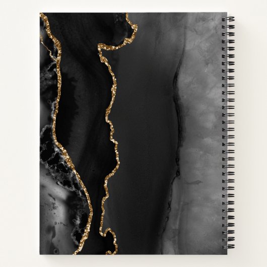 Carnet Agate Geode Script Black Gold Dark Mariage invité (Dos)