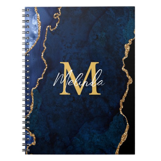 Carnet Agate Marbré Bleu Nuit et Or (Devant)