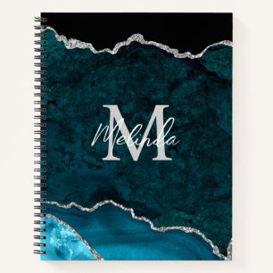 Carnet Agate Marbre Bleu Turquoise et Argent