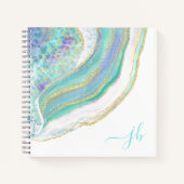 Carnet Agate moderne Aqua Purple Gold avec Monogramme (Devant)