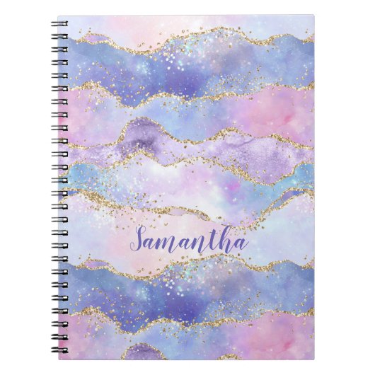 Carnet Agate Monogramme Pailleté Bleu Rose Violet Tendanc (Devant)