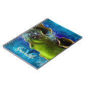 Carnet Agate Paon Pailleté Bleu, Vert et Or (Côté gauche)