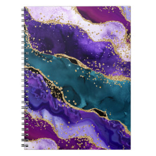 Carnet Agate Paon Pailleté Rose, Violet et Sarcelle
