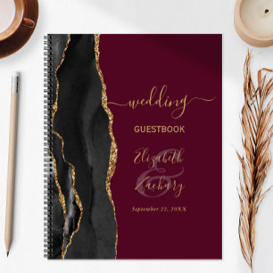Carnet Agate Script Black Gold Burgundy Mariage invité