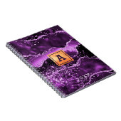 Carnet Agate violette paillettes marbre rose nom or (Côté Droit)