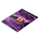 Carnet Agate violette paillettes marbre rose nom or (Côté gauche)