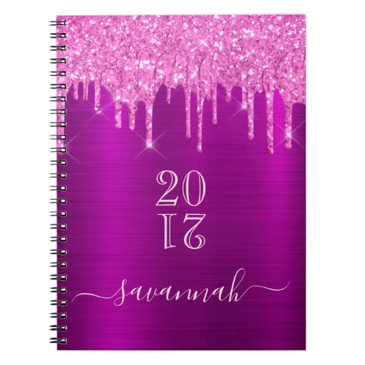 Carnet Agenda rose pailleté violet monogramme fille 2021 (Devant)