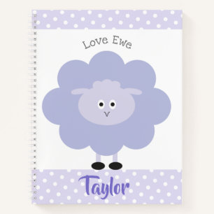 Carnet Agneau mauve Amour Ewe Nom personnalisé Script mig