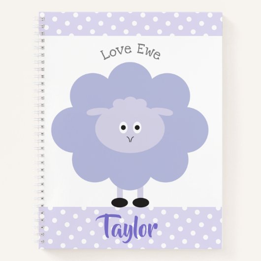 Carnet Agneau mauve Amour Ewe Nom personnalisé Script mig (Devant)