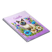Carnet Ai Aquarelle Siamese Chat en Fleurs Personnalisé (Côté Droit)