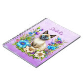 Carnet Ai Aquarelle Siamese Chat en Fleurs Personnalisé (Côté gauche)