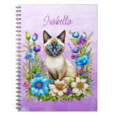 Carnet Ai Aquarelle Siamese Chat en Fleurs Personnalisé (Devant)