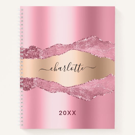 Carnet Aigle en métal rose pâle nom en marbre (Devant)