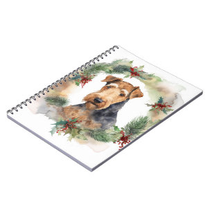 Carnet Airedale Christmas Wreath Festive Pup