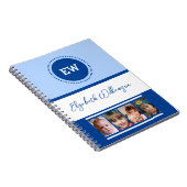 Carnet Ajouter initiales nom 4 photos blanc bleu (Côté Droit)