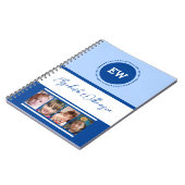 Carnet Ajouter initiales nom 4 photos blanc bleu (Côté gauche)