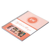 Carnet Ajouter initiales nom 4 photos blanc orange (Côté gauche)