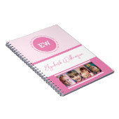 Carnet Ajouter initiales nom 4 photos blanc rose (Côté Droit)