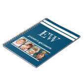 Carnet Ajouter initiales nom 4 photos bleu blanc (Côté gauche)