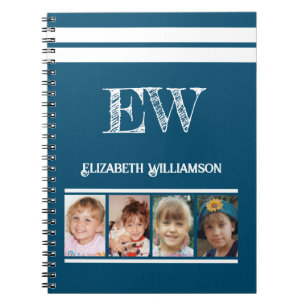 Carnet Ajouter initiales nom 4 photos bleu blanc
