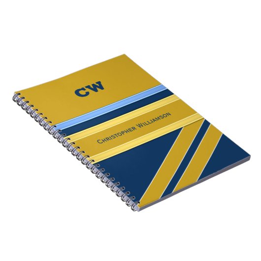 Carnet Ajouter le nom et les initiales bureau d'or bleu (Côté Droit)