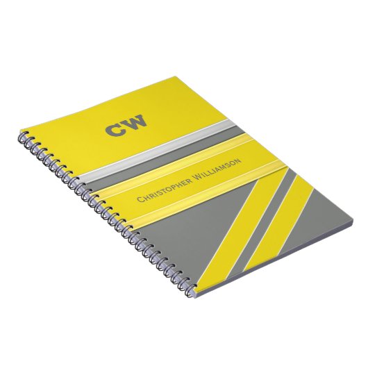 Carnet Ajouter le nom et les initiales bureau gris jaune (Côté Droit)