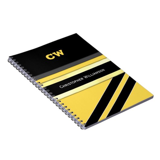 Carnet Ajouter le nom et les initiales bureau noir jaune (Côté Droit)