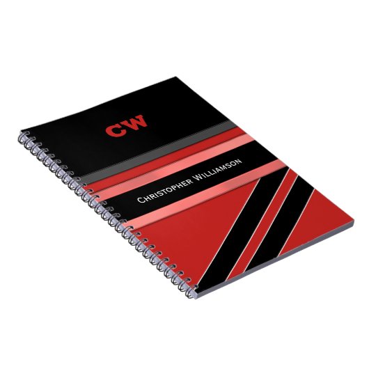 Carnet Ajouter le nom et les initiales bureau noir rouge (Côté Droit)