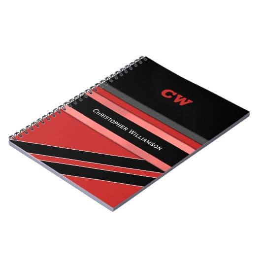 Carnet Ajouter le nom et les initiales bureau noir rouge (Côté gauche)