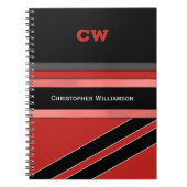 Carnet Ajouter le nom et les initiales bureau noir rouge (Devant)