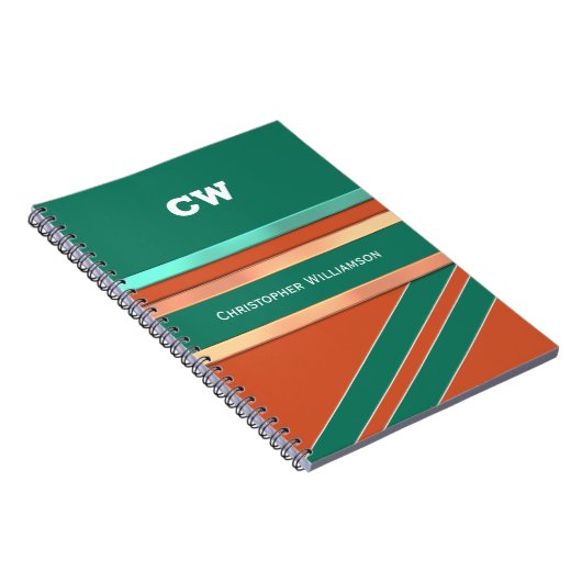 Carnet Ajouter le nom et les initiales bureau orange vert (Côté Droit)