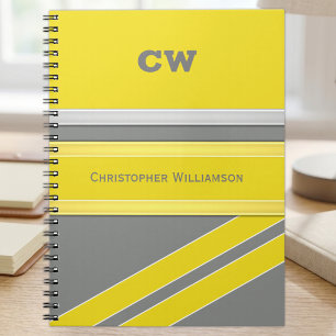 Carnet Ajouter le nom et les initiales jaune gris bureau