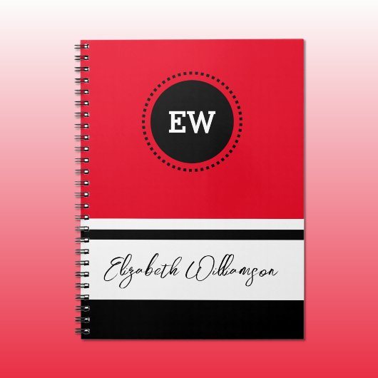 Carnet Ajouter les initiales et le nom rouge et noir