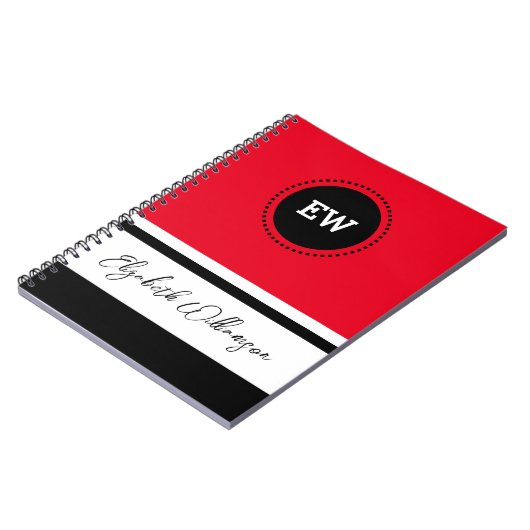 Carnet Ajouter les initiales et le nom rouge et noir (Côté gauche)