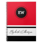 Carnet Ajouter les initiales et le nom rouge et noir (Devant)