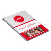 Carnet Ajouter les initiales nom 4 photos gris rouge (Côté Droit)