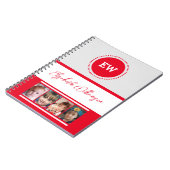 Carnet Ajouter les initiales nom 4 photos gris rouge (Côté gauche)