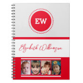 Carnet Ajouter les initiales nom 4 photos gris rouge (Devant)