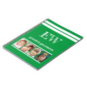 Carnet Ajouter les initiales nom 4 photos vert blanc (Côté gauche)