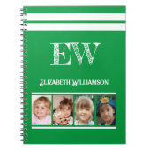 Carnet Ajouter les initiales nom 4 photos vert blanc (Devant)