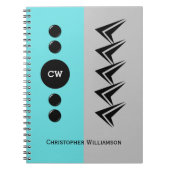 Carnet Ajouter les initiales nom turquoise et gris (Devant)